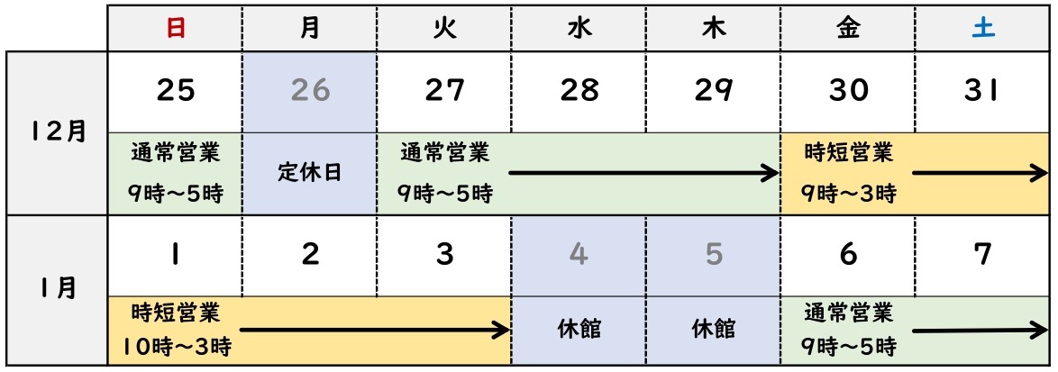 年末年始カレンダー
